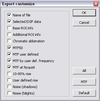 Excel export settings