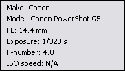 Selected EXIF data: Make, Model, Focal length, Exposure, F-number and ISO speed